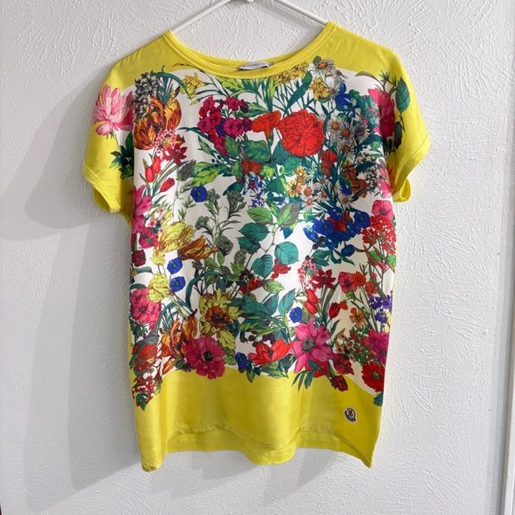 Moncler Tops - Moncler Scoop Neck Floral Print Yellow Top Tee Size L